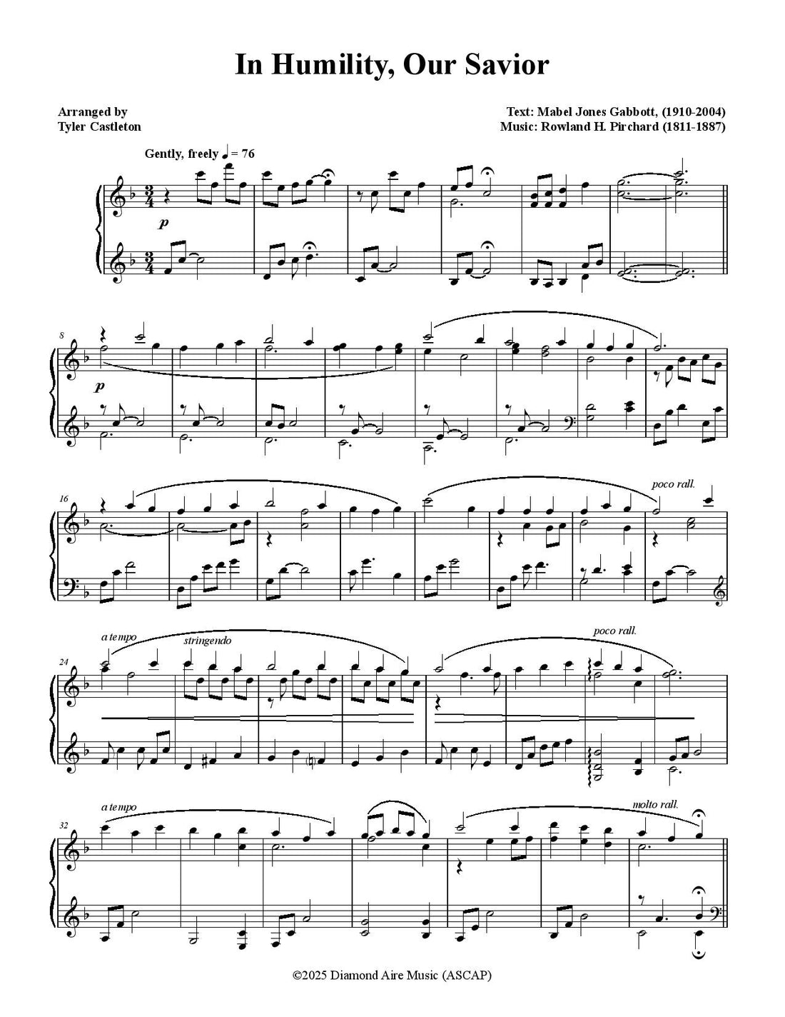 In Humility, Our Savior - Piano Solo