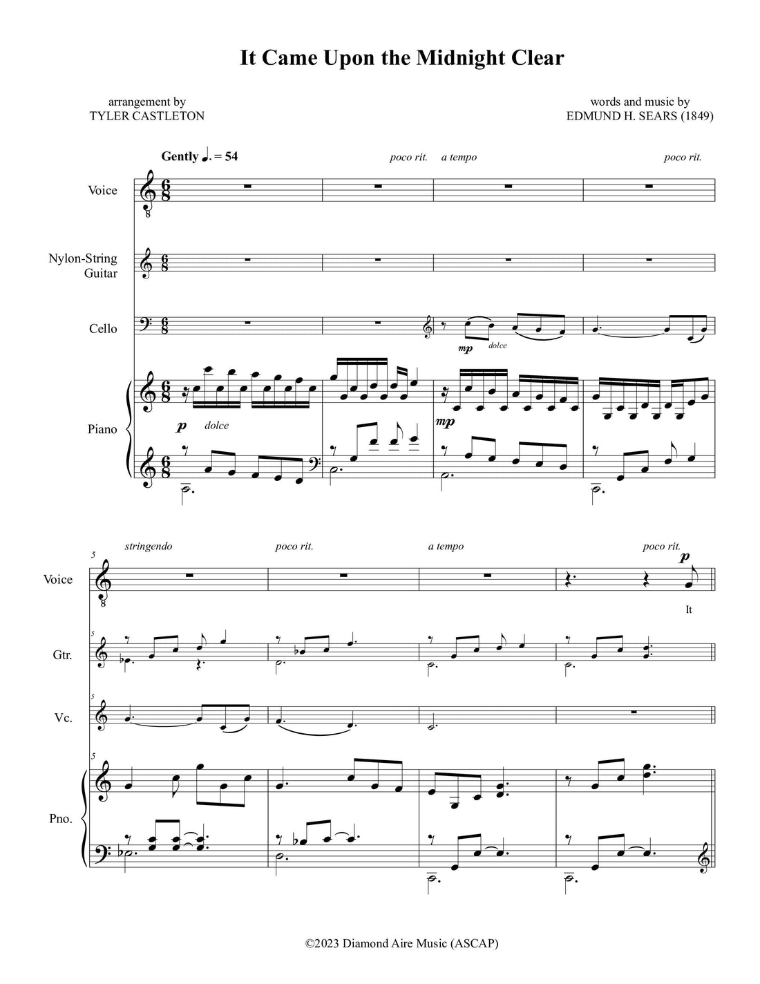 It Came Upon a Midnight Clear - Piano, Vocal, Cello, Guitar