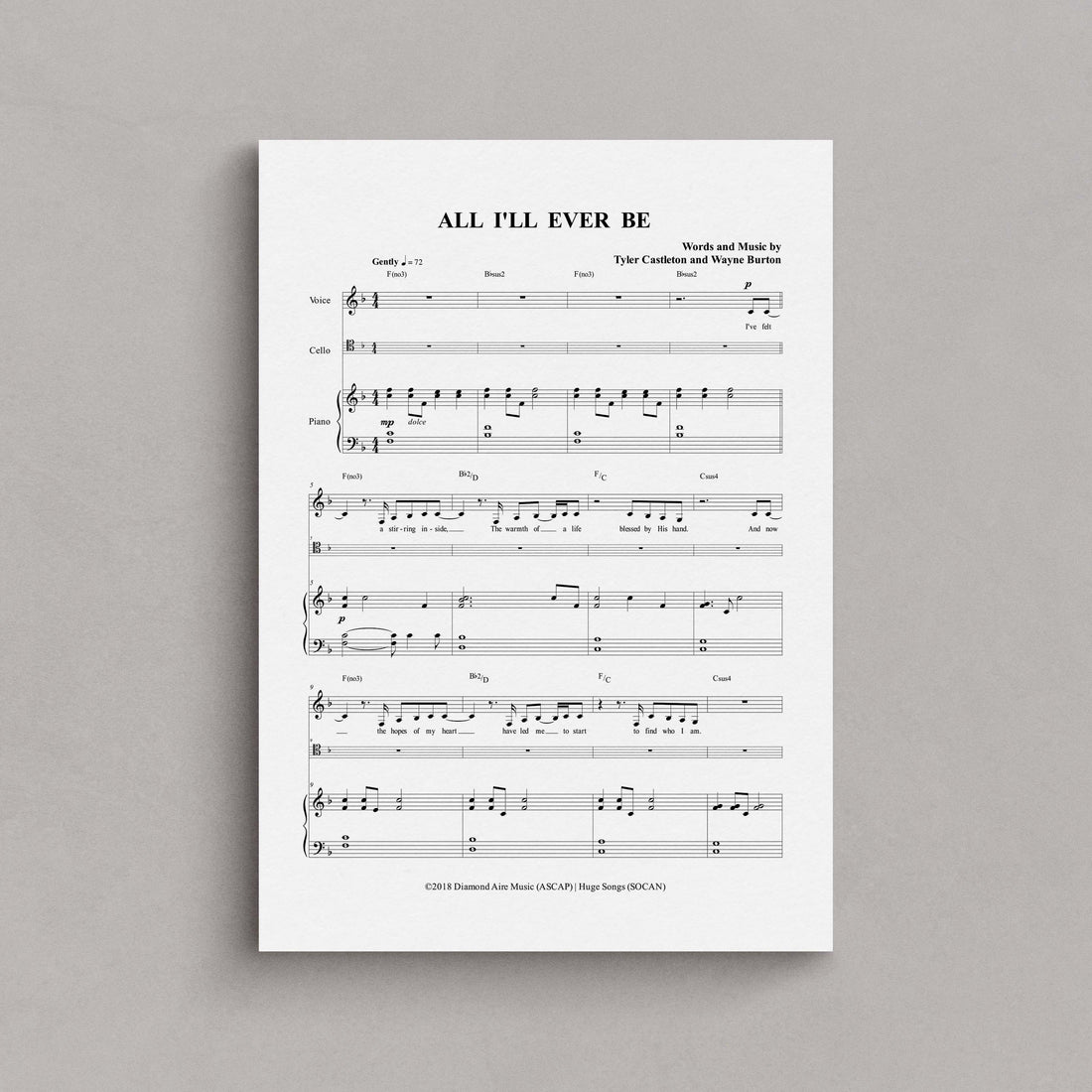 All I’ll Ever Be – CELLO PART – Key of B Flat