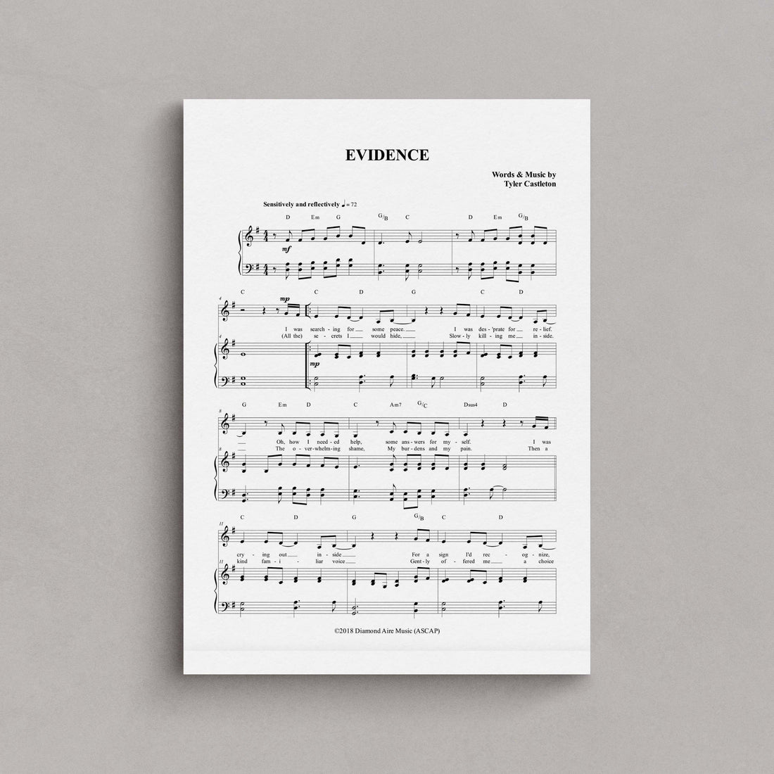 Evidence – Original Key – E Flat Major